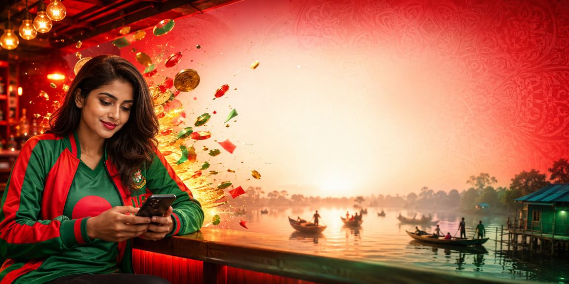বরিশালে ক্রিকেট বেটিং উপভোগ করছেন একজন বাংলাদেশি দর্শক লাল-সবুজ পোশাকে