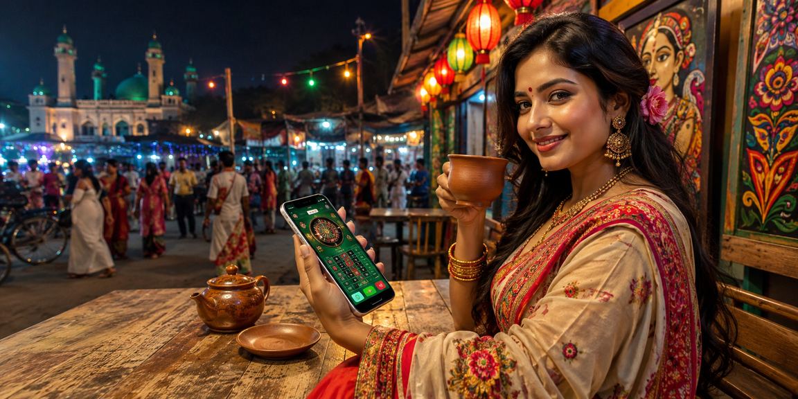 বগুড়ায় একজন বাংলাদেশি নারী মোবাইলে 351 - এর নতুন ক্যাসিনো গেম উপভোগ করছেন